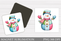 Snowman Magnet Sublimation. Cute Snowman Square Magnet Product Image 1