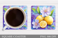 Lemons Coaster Design. Flowers Coaster Sublimation Product Image 1