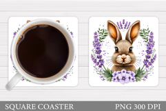 Bunny Coaster Sublimation. Bunny Flowers Coaster Design Product Image 1