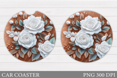 Roses Car Coaster Sublimation. Floral Coaster Design Product Image 1