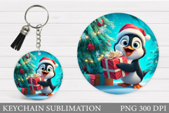 Cute Penguin Keychain Design. Christmas Keychain Sublimation Product Image 1