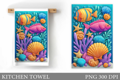 Fish Kitchen Towel Sublimation. Sea Kitchen Towel Design Product Image 1
