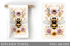 Bee Kitchen Towel Design. Flowers Kitchen Towel Sublimation Product Image 1