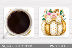 Pumpkin Coaster Design. Floral Pumpkin Coaster Sublimation Product Image 1