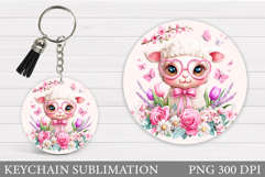 Cute Lamb Keychain Design. Lamb Flowers Keychain Sublimation Product Image 1