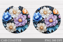 Flowers Car Coaster Sublimation. Floral Coaster Design Product Image 1