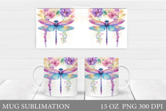 Dragonfly Mug Design. Flowers Mug Sublimation Product Image 1