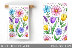 Flowers Kitchen Towel. Floral Kitchen Towel Sublimation Product Image 1