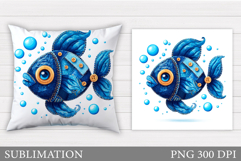 Denim Patchwork Fish Pillow. Patchwork Fish Sublimation Product Image 1