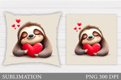 Cute Sloth Pillow Design. Valentine Pillow Sublimation Product Image 1