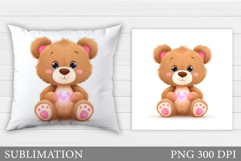 Valentines Bear Pillow Design. Valentines Pillow Sublimation Product Image 1