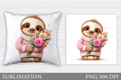 Valentines Sloth Pillow Design. Valentine Pillow Sublimation Product Image 1