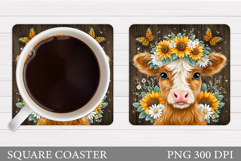 Cute Cow Coaster Design. Spring Cow Coaster Sublimation Product Image 1