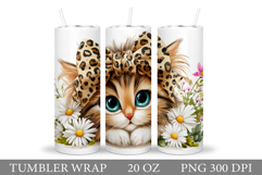 Cute Cat Tumbler Design. Cat Flowers Tumbler Sublimation Product Image 1