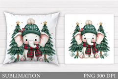 Christmas Elephant Pillow. Christmas Pillow Sublimation Product Image 1
