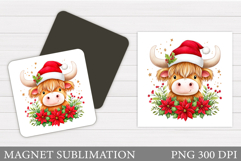 Christmas Cow Magnet. Christmas Magnet Sublimation Product Image 1