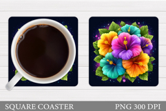 Floral Coaster Sublimation. Tropical Flowers Coaster Design Product Image 1
