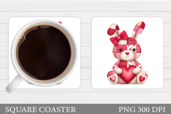 Patchwork Bunny Coaster. Valentines Bunny Coaster Design Product Image 1