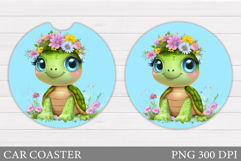 Cute Turtle Car Coaster. Cute Turtle Coaster Sublimation Product Image 1