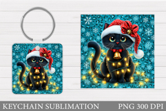 Christmas Cat Keychain. Christmas Keychain Sublimation Product Image 1