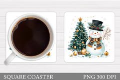 Cute Snowman Coaster Design. Christmas Coaster Sublimation Product Image 1