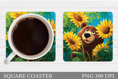 Bear Coaster Sublimation. Bear Flowers Coaster Design Product Image 1
