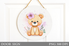 Cute Bear Door Sign Design. Bear Flowers Door Sign Design Product Image 1