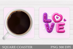 Love Coaster Sublimation. Valentines Coaster Design Product Image 1