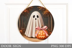 Cute Ghost Door Sign Sublimation. Halloween Door Sign Design Product Image 1