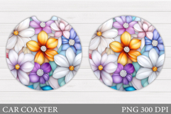 Flowers Car Coaster Sublimation. Floral Coaster Design Product Image 1