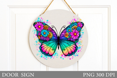 Butterfly Door Sign Sublimation. Flowers Door Sign Design Product Image 1