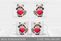 Valentines Raccoon Mug Sublimation. Valentines Mug Design Product Image 1