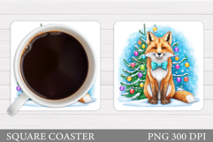 Christmas Fox Coaster. Christmas Coaster Sublimation Product Image 1