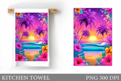 Sea Kitchen Towel Design. Palm Tree Kitchen Towel Product Image 1