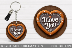 Heart Round Keychain Sublimation. Valentine Keychain Design Product Image 1