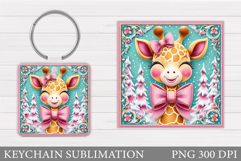 Christmas Giraffe Keychain. Christmas Keychain Sublimation Product Image 1