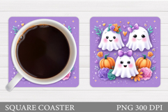 Cute Ghost Coaster Design. Cute Halloween Sublimation Product Image 1