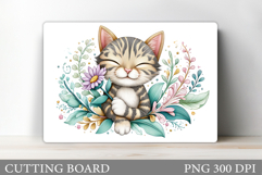 Cute Cat Cutting Board Design. Cat Flowers Cutting Board Product Image 1