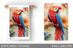 Parrot Kitchen Towel. Flowers Kitchen Towel Sublimation Product Image 1