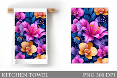 Flowers Kitchen Towel. Floral Kitchen Towel Sublimation Product Image 1