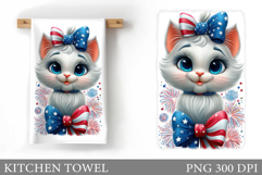 Patriotic Cat Kitchen Towel. Cute Cat Sublimation Product Image 1