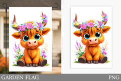 Highland Cow Garden Flag. Summer Cow Garden Flag Design Product Image 1