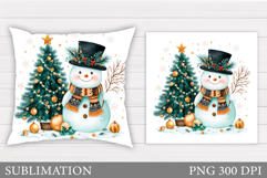 Cute Snowman Pillow Sublimation. Christmas Pillow Design Product Image 1
