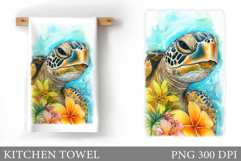 Sea Turtle Kitchen Towel Design. Sea Turtle Sublimation Product Image 1
