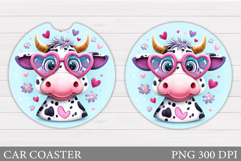 Cute Cow Car Coaster Design. Cow Coaster Sublimation Product Image 1