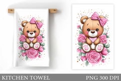 Cute Bear Kitchen Towel. Bear Flowers Kitchen Towel Design Product Image 1