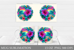 Hibiscus Mug Sublimation. Sea Mug Wrap Design Product Image 1