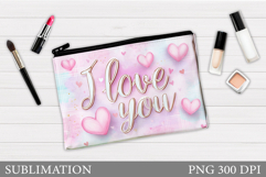 Love Cosmetics Bag Sublimation. Valentines Makeup Bag Design Product Image 1