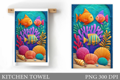 Fish Kitchen Towel Sublimation. Sea Kitchen Towel Design Product Image 1