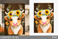 Highland Cow Garden Flag. Summer Cow Garden Flag Design Product Image 1